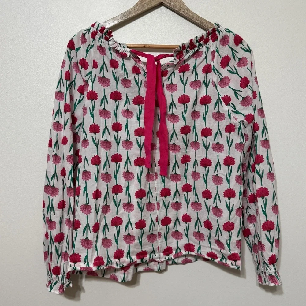 J. Crew Floral Tie Back Ruffle Top Size Medium Pink